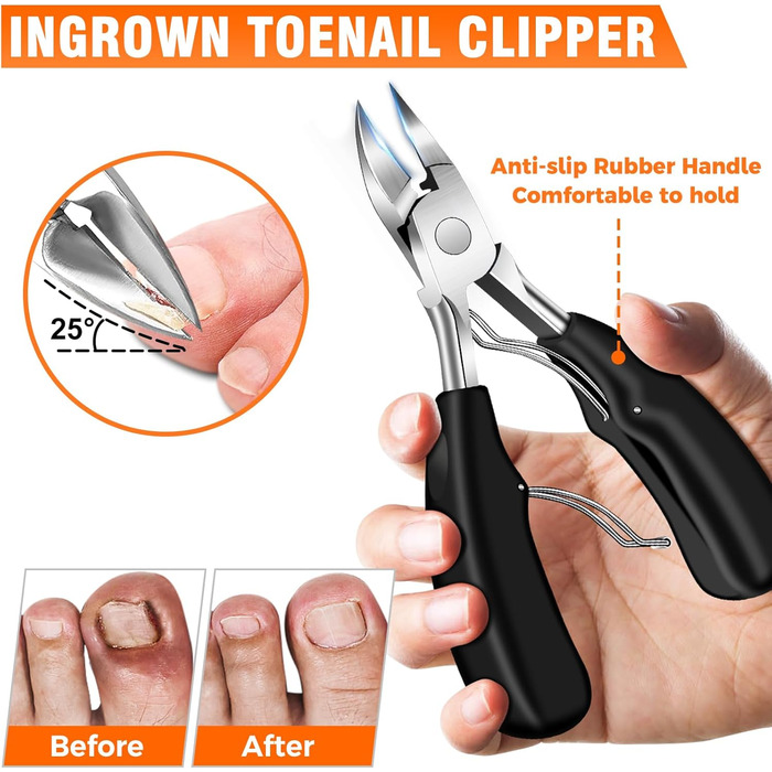 Професійний нігтеріз для нігтів, DRMODE для товстих нігтів, для людей похилого віку, з широким отвором, гострий, з похилою клинком, довга ручка (чорний)