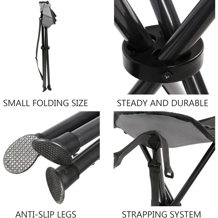 Складаний стільчик з кишенею Portal: легкий, міцний, для риболовлі, кемпінгу та пікніків (сірий)