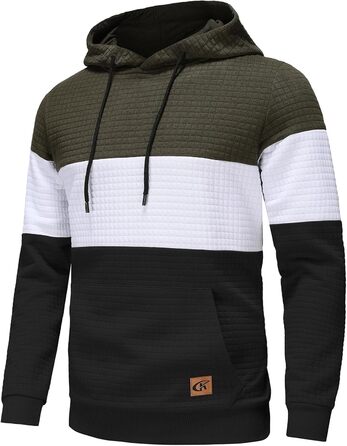Чоловічий худі YuKaiChen з па́тчворком, джáкард, капюшон, кишені, армійсько-зелений, білий, хакі (4XL)