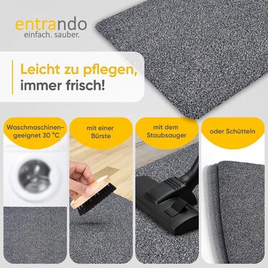 Килимок Entrando 40x60 см - для дому та вулиці - бавовна - неслизький, миючий, міцний - під двері - для входу, тераси, балкону (сірий)