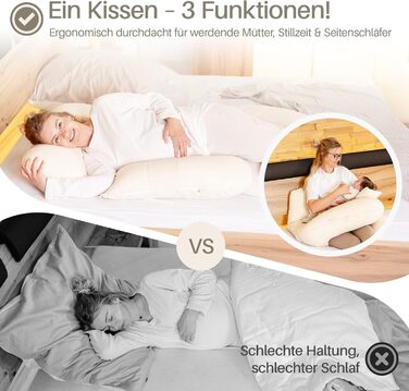 Подушка для вагітних та годування XL, Memory Foam, бавовняний чохол, бежева