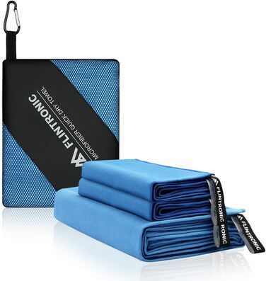 Рушник з мікрофібри Flintronic, 200x100 см, великий пляжний рушник, швидковисихаючий, спортивний, для подорожей, на пляж, до сауни (Небесно-блакитний, (180*90 см)*1 + (80*40 см)*2)