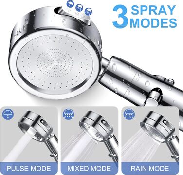 Насадка для душу зі шлангом 2м, фільтрована ручна лійка з високим тиском, економія води з мінеральними кульками, 5 режимів, стоп-функція для жорсткої води, видалення залишків хлору, бактерій та важких металів (срібляста з шлангом)