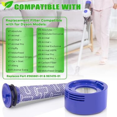 Фільтр для пилососа Dyson V7 V8: комплект заміни, 2 шт. (V8(1+1))