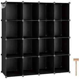 C&AHOME Cube Storage Shelves, 16-Cube Unit, Cabinet, DIY Plastic Modular Shelving, Ideal for Bedroom, Living Room, Office, 122 cm L x 31 cm W x 122 cm H, UPCS16M (Black)