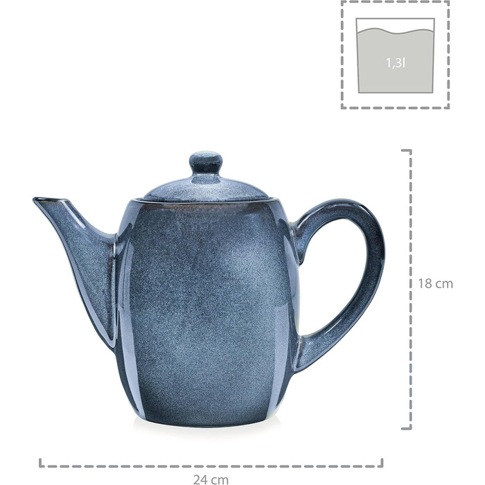 SÄNGER | Darwin 2-Piece Teakettle Set, Teapot with Lid, Drip Catcher Teapot Stoneware, Heat-Protected Pot, Keep-Warm Pot Handmade, Teapot for Loose Leaf Tea & Tea Bags Blue 1.3 L | PREMIUM COLLECTION