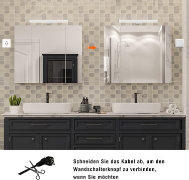 Дзеркальна шафка для ванної кімнати Dictac з LED-підсвічуванням, розеткою та вимикачем світла 70x15x60 см (ШxГxВ). Шафка з трьома дверцятами, шафка-дзеркало для ванної, навісна шафка, дзеркало для ванної кімнати, білий колір.