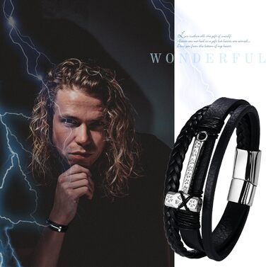 Чоловічий браслет Flongo з плетеного шкіряного шнура, стилі вікінгів, з амулетом Тора (молот), регульований, з застібкою, подарунок для чоловіків