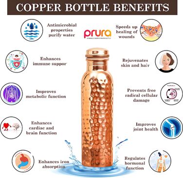 Ayurvedic copper water bottle, leak-proof, pure copper vessel 900ml/30oz, design 9