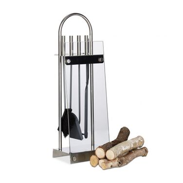 Relaxdays Fireplace Set, Stainless Steel, Modern, 5-Piece