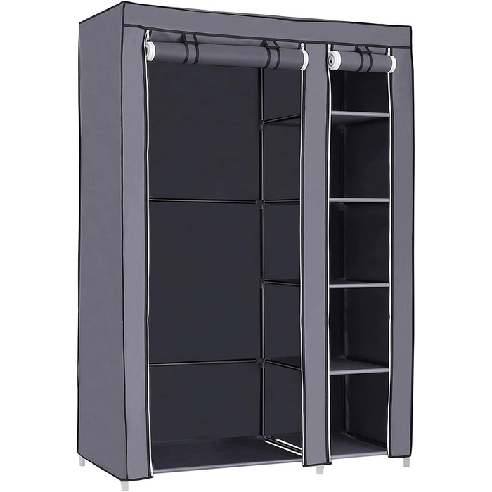 SONGMICS Fabric Closet, XL, Wardrobe, Folding Closet, Camping Closet with Clothes Rod, 110 x 175 x 45 cm, LSF007 (Gray)