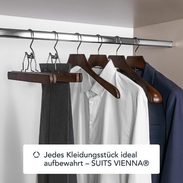 Дерев'яні клемні вішалки для штанів SUITS VIENNA, 8 шт, 28 см, з металевим затискачем, антиковзкі, темний горіх