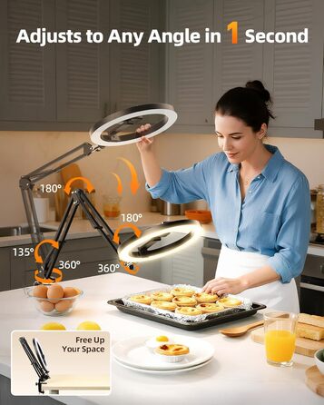 Настільний штатив з кільцевим світлом для кухні та фуд-відео – 10 дюймів | Штатив з кільцевим світлом для зйомки їжі, рецептів, відео та стріму