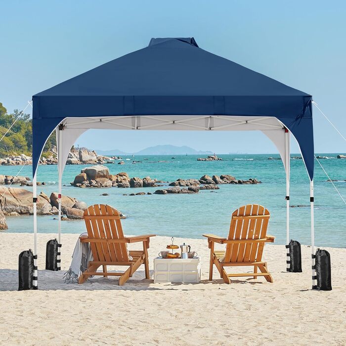 Yaheetech Folding Gazebo 2.4 x 2.4 m Pop-Up Gazebo, Adjustable Height Garden Gazebo, Waterproof & Sun Protection Party Tent Garden Tent with Rolling Carry Bag for Outdoor Market Garden Yard, (Navy Blue, 3x3m)