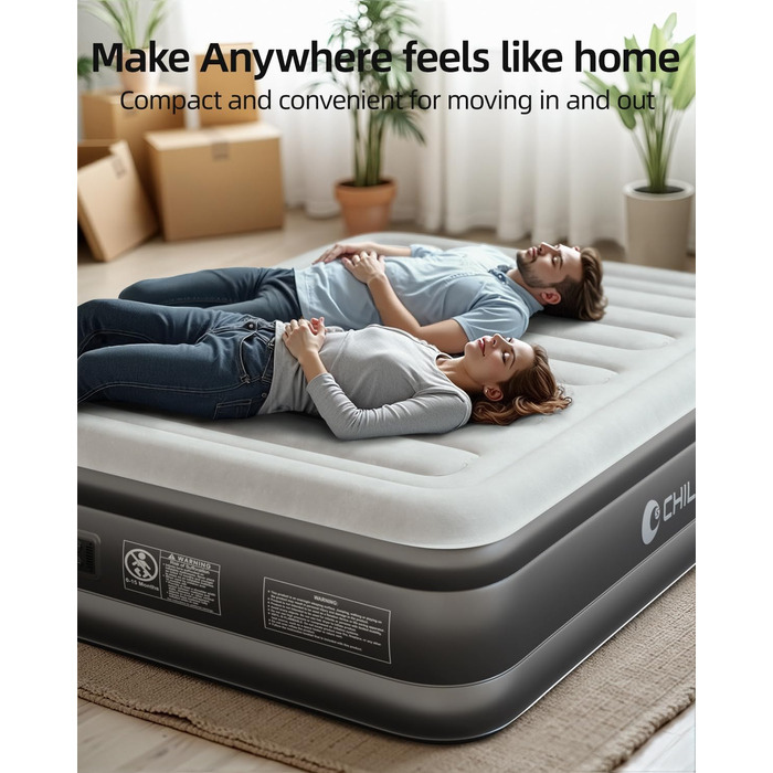 Надувне ліжко CHILLSUN® для 2 осіб, 203x152x46 см з електричним насосом, водонепроникне, для кемпінгу та гостей