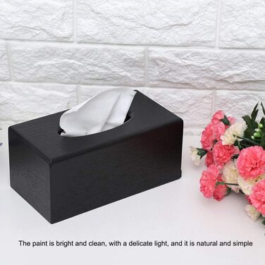 Rectangular Tissue Box Cover, Natural Wood Cosmetic Tissue Box Holder, Decorative Tissue Box for Tissues and Napkins, Suitable for Living Room, Bedroom, Kitchen, 23x12x10.5cm (Black)