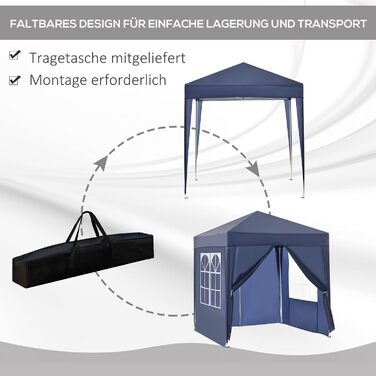 Outsunny 2x2m (6.5 x 6.5ft) Waterproof Pavilion, Pop-up Folding Canopy with 4 Side Walls, Drainage Holes Windows, Foldable Party Tent UV 30+, Garden Tent with Carrying Bag, Garden Pavilion for Patio, White (Blue)