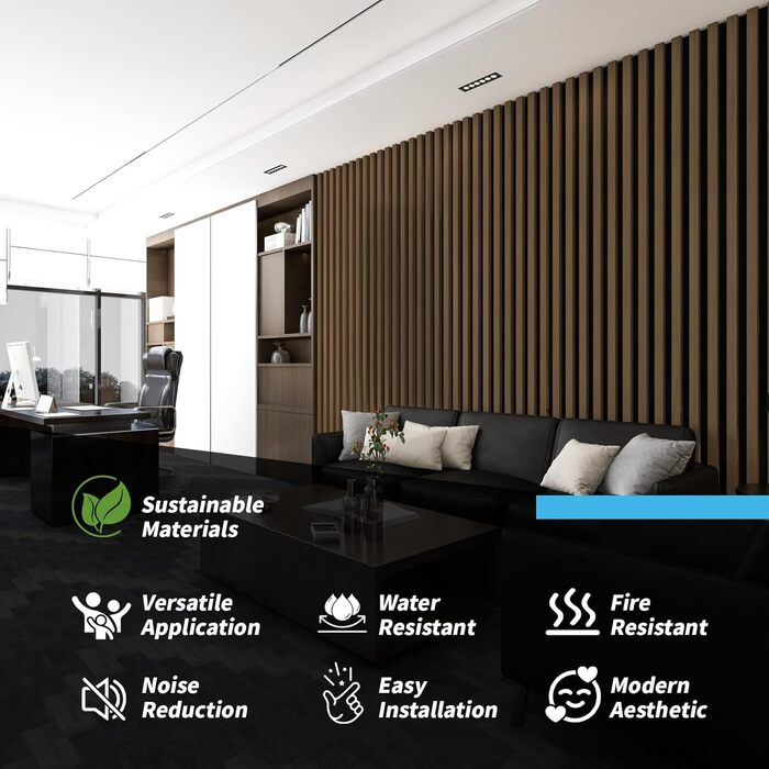 Акустичні панелі Art3d Темний горіх, 3D стінові панелі для звукоізоляції офісу, студії та вітальні, шпоноване дерево з фетровою основою, 60x30 см (набір 4 шт, 0.72 м²)
