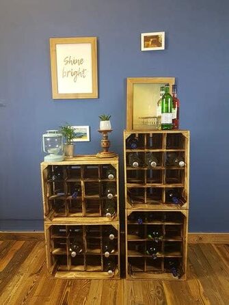 Kistenkolli Old Country Wine Rack Henry Flamed, Dimensions approx. 50x40x30cm, Stackable, Narrow Bottle Rack Wood/Wine Rack (Flamed)