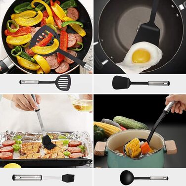 Kitchen Helper Set, 43 Pieces Kitchen Accessories Cooking Utensil Set made of Stainless Steel & Nylon, Heat-Resistant Home Kitchen Cooking Utensils - Spoon, Tongs, Whisk, Spatula, Pasta Server, Ladle, Turner.