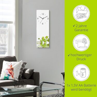 ARTLAND Wall Decor Wall Clock No Ticking Sound Glass 20x60 cm Rectangular Silent Natural Design Zen Spa Stones Asian Modern T6CD (Green Orchid, Radio Clock)