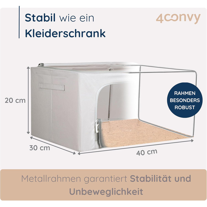 Складана коробка для зберігання одягу 4CONVY з блискавкою та металевим каркасом - покращений матеріал 2024 року. Коробка для постільної білизни, стабільна коробка для одягу, сірий колір, 3x24L