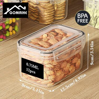 Контейнери для зберігання GoMaihe 12 шт. з кришкою: набір для кухні, 800 мл, з етикетками. Їдальня для їжі, крупи, цукру та спецій. Без BPA, придатні для миття в посудомийній машині. Чорний колір, 0.8 л x 12 шт.