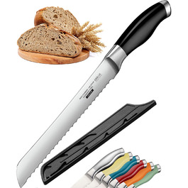 Ніж для хліба Orblue з нержавіючої сталі з хвилястим лезом - професійний кухонний ніж, ідеальний для хліба, багелів та випічки, чорний