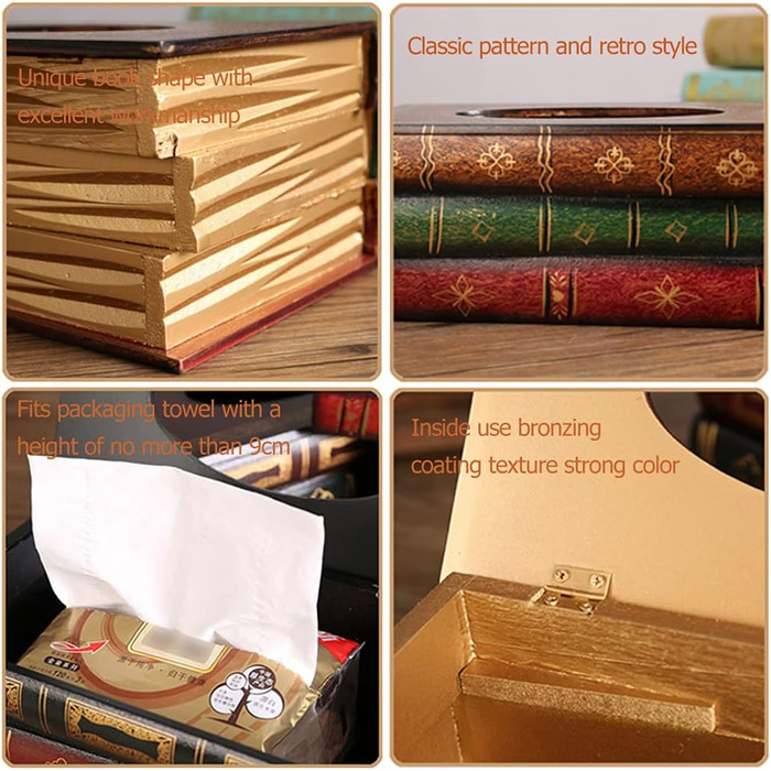 Kaxich Tissue Box, Cosmetic Tissue Box, Antique Book Tissue Holder, Tissue Box, Cosmetic Box for Home, Office, Car
