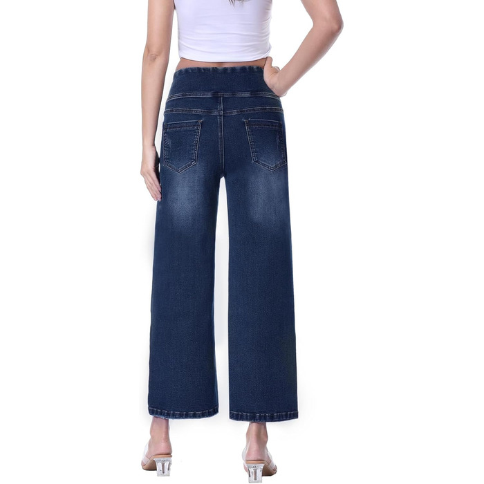 Джинси жіночі Baggy з високою талією, широкі, укорочені прямі, еластичні, літні, колір - темний індиго