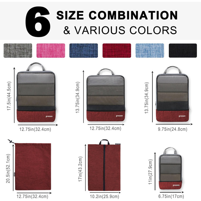 Набір компресійних органайзерів для подорожей (6 шт., червоний)