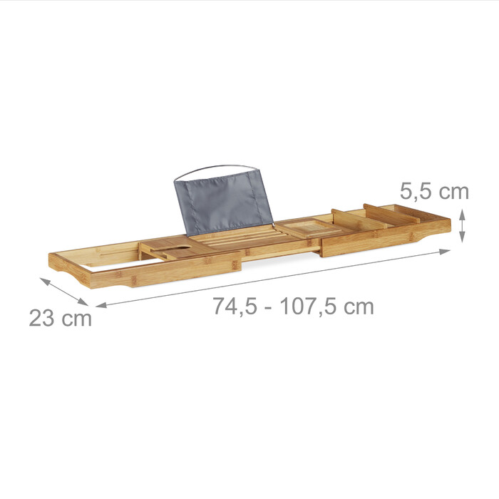 Relaxdays Bamboo Bathtub Shelf with Book Holder