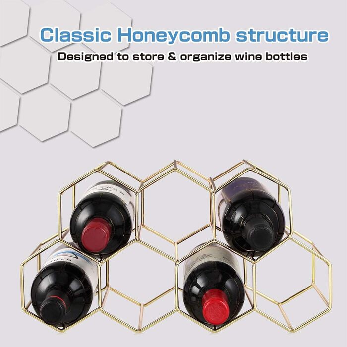 Metal Wine Rack, Freestanding Wine Bottle Holder, Table Wine Rack, Countertop Wine Bottle Holder, Wine Bottle Holder, for Bar, Wine Cellar, Living Room, Kitchen, Basement (Golden)