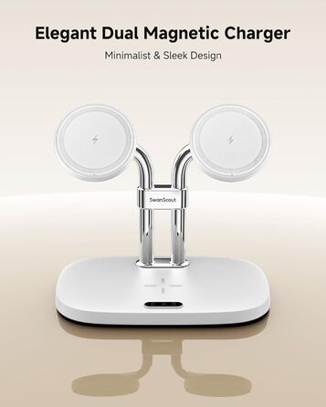 Бездротова зарядка SwanScout для iPhone 17/Air, AirPods Pro 3/2, 2 телефони (біла)