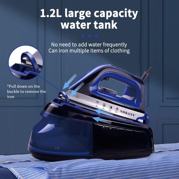 SOKANY AJ2085 Cordless Steam Iron, Bügeleisen (Iron), Wireless Steam Iron, 2400 Watt, 370ml Water Tank, Cordless Steam Iron including Base Station, Ceramic Soleplate (Green)