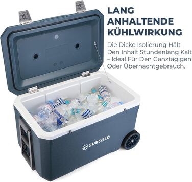 Subcold MOBI Rollkühlbox 70L: Ізольована сумка-холодильник на колесах для подорожей, авто, кемпінгу. PU-ізоляція, синій колір