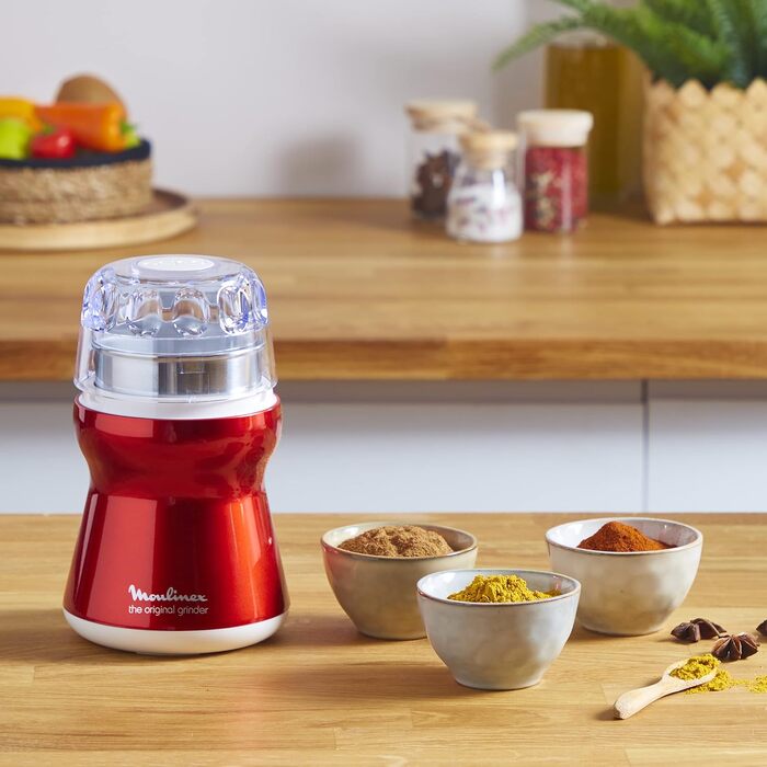 Moulinex AR1105 Coffee Grinder | with Stainless Steel Container | Transparent Lid | Red Ruby/metallic-red/white