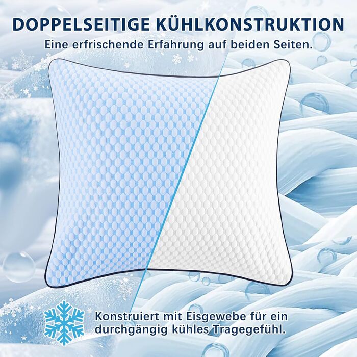 Подушка з піни Memory Foam охолоджуюча, ергономічна для сну на боці, спині та животі (40x40 см, блакитно-біла)