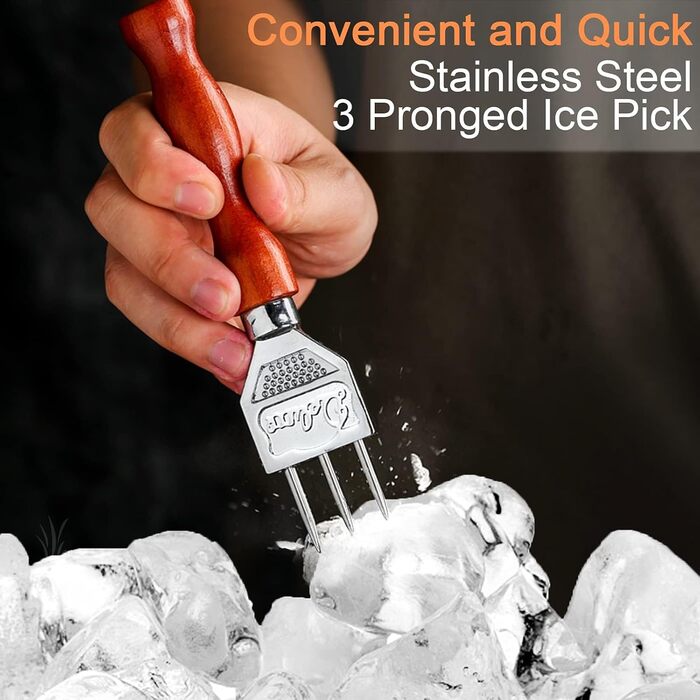 SuproBarware Ice Pick Set with 5-18.2 cm and 17.2 cm Stainless Steel Ice Crusher with Wooden Handle, Japanese Style, Ideal for Bars and Home