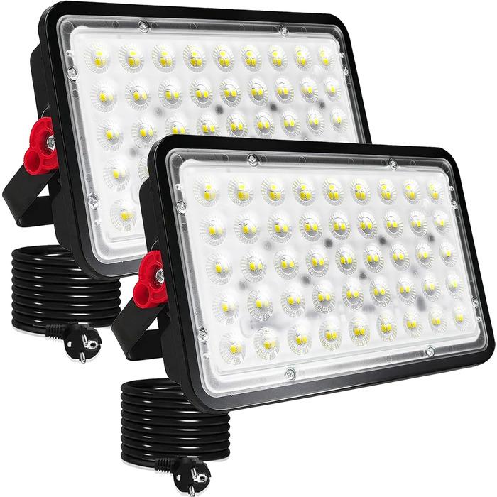 LED Floodlights 100W, 2 Pack LED Floodlights Outdoor with Plug 10000LM Outdoor Spotlights 6500K Cool White LED Projectors IP66 Waterproof LED Floodlights for Warehouse Garden Garage Yard