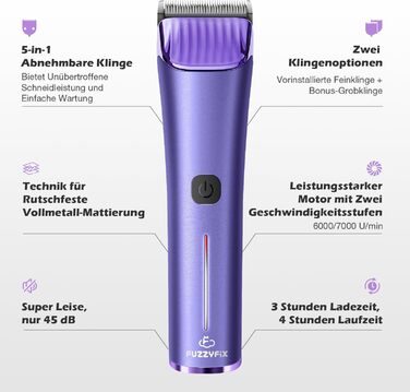 Професійна машинка для стрижки собак з запасним лезом, 5-в-1, фіолетовий колір