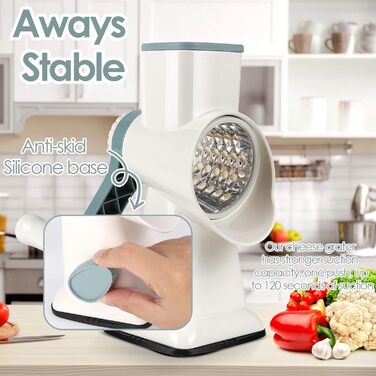 Ручна тертка для сиру та овочів Dreamhigh з ручкою, 3 змінні леза з нержавіючої сталі, для сиру, овочів, горіхів, моркви, огірків, білий колір