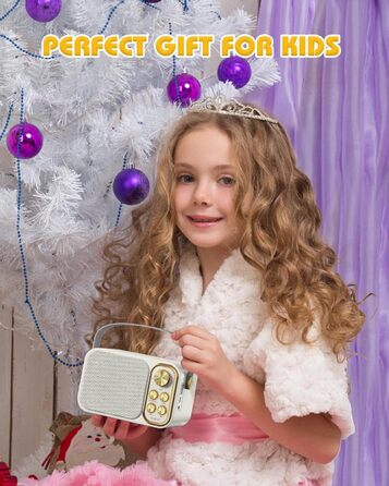 Караоке машина з 2 мікрофонами, портативна Bluetooth колонка для дітей та дорослих, 7 звукових ефектів, ідеальна для вечірок та свят (біла)