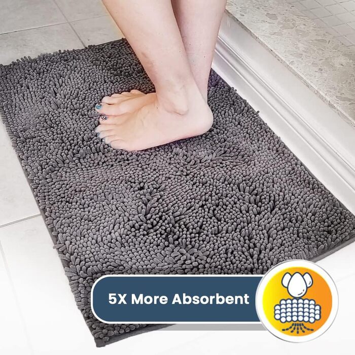 Килимок Muddy Mat® для підлоги та домашніх улюбленців, суперпоглинаючий мікрофібра, нековзний, товстий, праний, для кухні, ванної, спальні, приміщення й вулиці, сірий, розмір M, 76,2x48,3 см