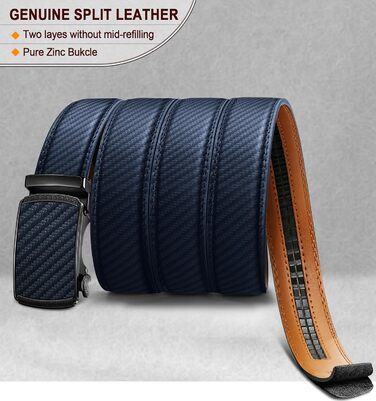 Чоловічий ремінь KEMISANT 2 шт. з автоматичною застібкою, шкіряний, регульований, 35 мм, з подарунковою коробкою, чорний/пурпурно-синій