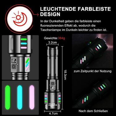 Ліхтар LED акумуляторний тактичний, 500000 люмен, 5 режимів, плавне регулювання яскравості, для кемпінгу та надзвичайних ситуацій, чорний