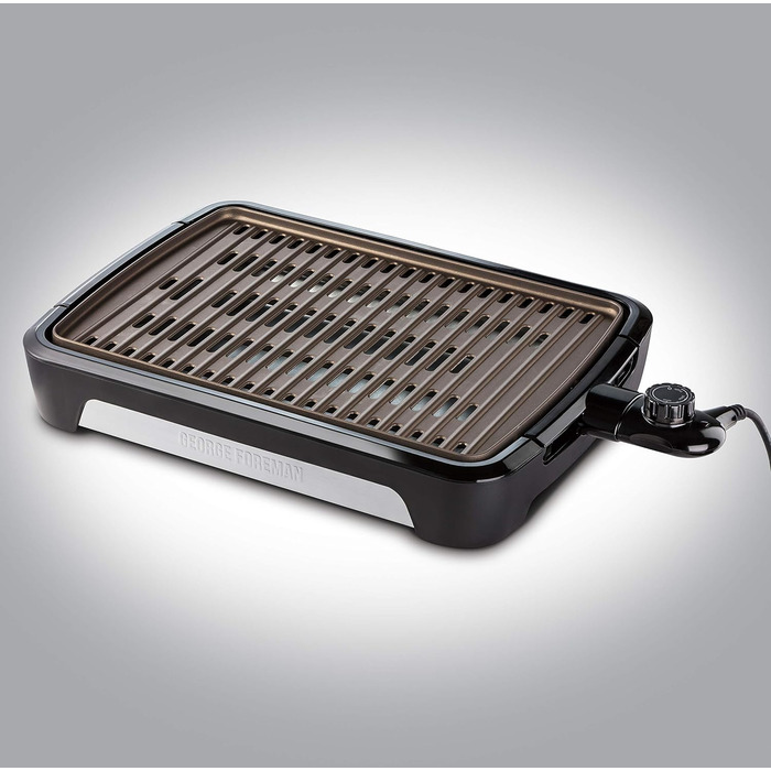 George Foreman Smokeless Grill - Indoor BBQ with Adjustable Temperature, Dishwasher-Safe Grill Plate, and Fat Tray