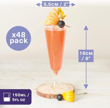 48 келихів для шампанського MATANA Premium Plastik 150 мл - кришталево-чисті, стабільні, без BPA, багаторазові. Пластикові келихи для шампанського/секту для вечірок, свят, дня народження. Набір 48 штук (144 шт.)