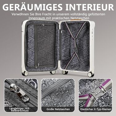 Чемодан Joyway ABS, розширюваний, з TSA замком та 4 колесами, набір: великий та невелика валіза + сумка для туалетних речей, зелений (білий, 56 см, ручна поклажа)