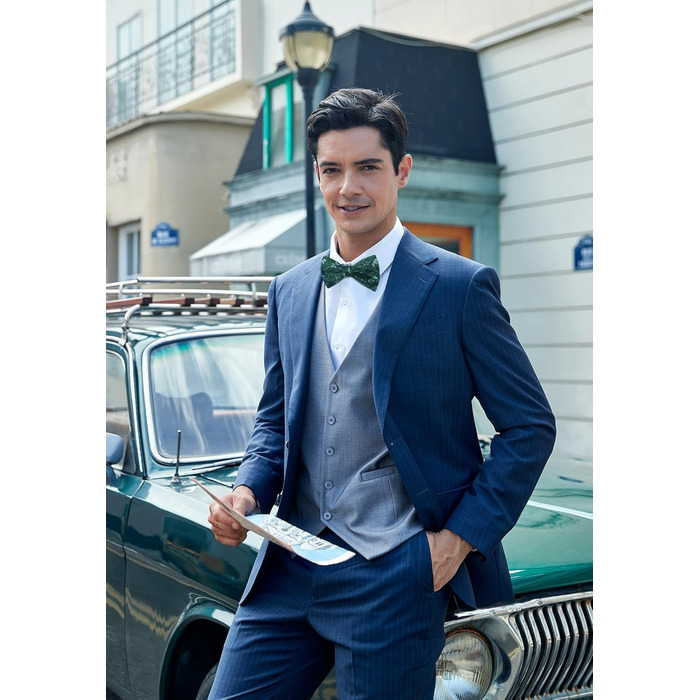 HISDERN Комплект краватка-метелик, кишеньковий хустинка та запонки з візерунком павлічків, з гачком, регульована, вже зав'язана, для вечірки, весілля, Різдва, Хелловіну, A1-Зелений